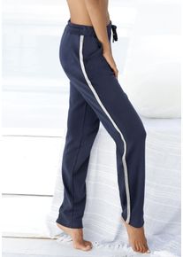 Damen Homewearhose, BENCH. LOUNGEWEAR, Gr. 32, blau, Interlock, Obermaterial: 60% Baumwolle, 40% Polyester, unifarben, Glitzerstreifen, Basic, Hosen,