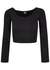 Urban Classics Damen Langarmshirt "Urban Classics Damen Ladies Short Rib Wide V-Neck Longsleeve", schwarz, casual, Gr. 4XL, unifarben, 97% Baumwolle,