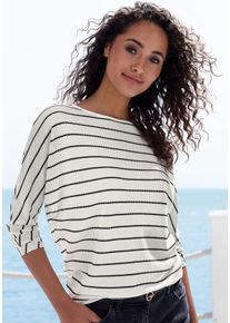 Vivance Damen 3/4-Arm-Shirt "mit modischer Streifenstruktur", schwarz-weiß, casual, Gr. 36, gestreift, Strick, Obermaterial: 42% Baumwolle, 42%