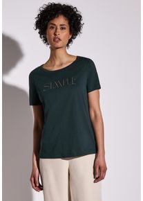Street One Damen T-Shirt, grün, casual, Gr. 34, bedruckt, Web, Stoff, 50% Baumwolle, 50% Modal, Shirts, mit Rundhalsausschnitt