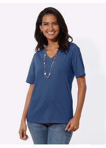 Casual Looks Damen V-Shirt "Kurzarm-Shirt", blau, Gr. 38, unifarben, 100% Baumwolle, Shirts