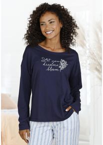 Vivance Dreams Damen Pyjamaoberteil, Gr. 36, blau, Single Jersey, Obermaterial: 50% Baumwolle, 50% Viskose, bedruckt, feminin, Shirts, mit Frontdruck