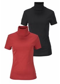 Flashlights Damen Rollkragenshirt, rot, Basic, Gr. 48, unifarben, Rippware, Obermaterial: 100% Baumwolle, Shirts, eng geschnitten, aus elastischem