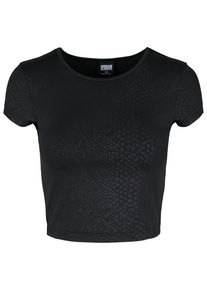 Urban Classics Herren Kurzarmshirt "Urban Classics Damen Ladies Stretch Pattern Cropped Tee", schwarz, casual, Gr. XL, unifarben, 87% Polyester, 13%