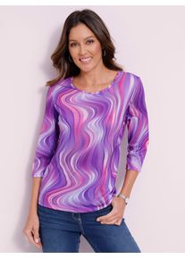 Classic Basics Damen Langarmshirt "Rundhals-Shirt", lila, Gr. 56, gemustert, mehrfarbig, 100% Polyester, Shirts