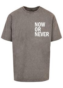 Merchcode Herren T-Shirt "Merchcode Herren Now Or Never Acid Washed Heavy Oversized Tee", grau, casual, Gr. M, bedruckt, 100% Baumwolle, Shirts