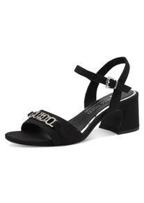 Damen Sandalette, MARCO TOZZI by GMK, Gr. 40, schwarz, Textil, unifarben, Veloursleder, elegant, Schuhe, Blockabsatz, Riemchensandale, Abendschuh mit