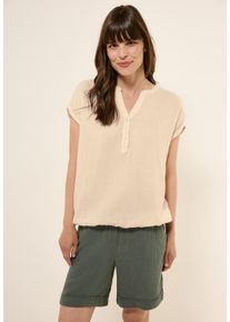 Cecil Damen Kurzarmbluse, lila, casual, Gr. XXL, Strukturmuster, Web, 100% Baumwolle, Blusen, mit Elastikbund
