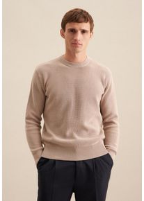 Seidensticker Herren Strickpullover, beige, Gr. L, unifarben, 100% Baumwolle, Pullover, Rundhals Uni