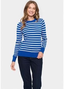 Saint Tropez Damen Rundhalspullover "FikamSZ LS", blau, modisch, Gr. L, gestreift, Strick, Obermaterial: 52% Viskose, 28% Polyester, 20% Polyacryl,