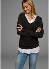 Kangaroos Damen V-Ausschnitt-Pullover, grau, casual, Gr. 36, unifarben, Rippstrick, Obermaterial: 50% Baumwolle, 50% Polyacryl, Pullover, in breit