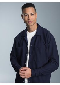 TRIGEMA Herren Blusenshirt "TRIGEMA Hemdjacke/Overshirt", blau, Basic, Gr. M, 55% Polyester, 45% Baumwolle, Shirts