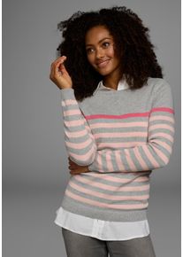 AJC Damen Streifenpullover, rosa, casual, Gr. 36, gestreift, geringelt, bestickt, meliert, Feinstrick, Obermaterial: 85% Baumwolle, 15% Polyacryl,