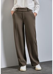 Street One Damen Stoffhose, braun, casual, Gr. 46, unifarben, Web, Obermaterial: 61% Viskose, 32% Polyamid, 7% Elasthan, Hosen, mit Knopfdetail am
