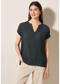 Cecil Damen Kurzarmbluseslate khaki, casual, Gr. L, Strukturmuster, Stoff, 70% Viskose, 30% Polyamid, Blusen, aus softer Viskose