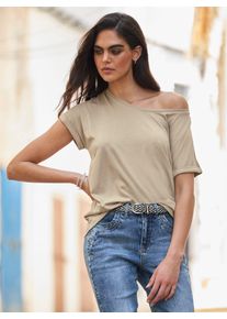 Heine Damen Kurzarmshirt "Shirt", beige, Gr. 36, unifarben, 50% Baumwolle, 50% Modal, Shirts