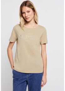 Street One Damen T-Shirtcoastal beige, casual, Gr. 36, bedruckt, Web, 100% Baumwolle, Shirts, aus reiner Baumwolle