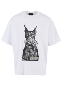 2Y STUDIOS Herren T-Shirt "2Y Studios Herren Doberman Oversize Tee", weiß, casual, Gr. S, bedruckt, 100% Baumwolle, Shirts