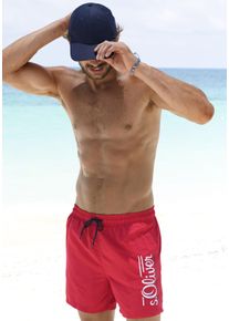s.Oliver Herren Badeshorts, rot, Gr. S, unifarben, kontrastfarbene Details, Microfaser, Polyester, Badehosen, mit Logodruck und kontrastfarbenen