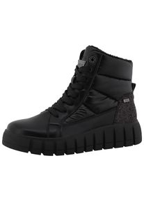 Tom Tailor Damen Schnürboots, Gr. 36, schwarz, Textil, Lederimitat, unifarben, Glitzer, modisch, Schuhe, Keilstiefelette, Plateauboots mit