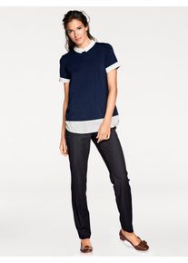 Heine Damen Rundhalsshirt "Rundhals-Shirt", blau, Gr. 34, unifarben, 95% Viskose, 5% Elasthan, Chiffon:100% Polyester, Shirts