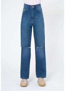 FRESHLIONS Damen Bequeme Jeans "Sofia", blau, Gr. L, 100% Baumwolle, Jeans, mit ausgestelltem Bein