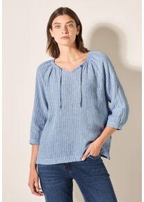 Cecil Damen Klassische Blusechambray forever blau, casual, Gr. M, gestreift, Web, 100% Leinen, Blusen, mit 3/4 Ärmeln
