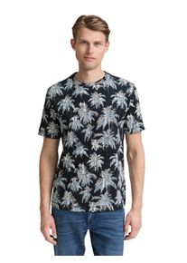 Tom Tailor Herren T-Shirtnavy blau stripe palm design, casual, Gr. XXL, bedruckt, Jersey, Obermaterial: 100% Baumwolle, Shirts, mit All-Over Palmen