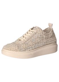 Mustang Shoes Damen Sneaker, Gr. 38, beige, Textil, Lederimitat, Strukturmuster, casual, Schuhe, Plateausneaker, Schnürschuh mit Keilabsatz