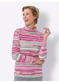 Classic Basics Damen Stehkragenshirt "Stehkragen-Shirt", rosa, Gr. 50, gemustert, gestreift, bedruckt, mehrfarbig, 100% Baumwolle, Shirts