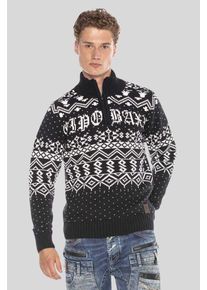 Cipo & Baxx CIPO & BAXX Herren Strickpullover "Pullover", blau, casual, Gr. M, gestreift, 100% Polyacryl, Pullover, mit winterlichem Motiv