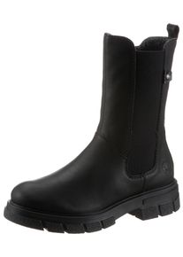 Rieker Damen Chelseaboots, Gr. 36, schwarz, Lederimitat, klassisch, Schuhe, Stiefelette, Blockabsatz, Boots mit breitem Stretcheinsatz