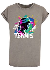 Merchcode Herren T-Shirt "Merchcode Damen Ladies Tennis Love, Sweat - Acid Washed T-Shirt", grau, casual, Gr. XS, bedruckt, 100% Baumwolle, Shirts