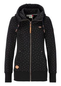 Ragwear Damen Kapuzensweatjacke "NESKA DOTS MULTICOLOR ZIP O", schwarz, casual, Gr. S, bedruckt, mehrfarbig, kontrastfarbene Details, gepunktet,