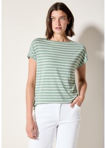 Cecil Damen Rundhalsshirtmatcha grün, casual, Gr. L, gestreift, Stoff, 65% Viskose, 30% Polyester, 5% Elasthan, Shirts, mit U-Boot-Ausschnitt