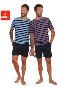 Herren Pyjama, AUTHENTIC LE JOGGER, Gr. 44, blau, Jersey, Obermaterial: 100% Baumwolle, unifarben, gestreift, Basic, Homewear-Sets, Schlafanzug mit
