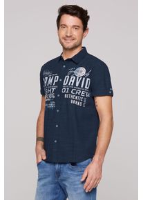 CAMP DAVID Herren Kurzarmhemd, blau, casual, Gr. S, gestreift, bedruckt, bestickt, Material: 100% Baumwolle, Hemden, aus Baumwolle