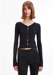 Calvin Klein Damen Strickpullover, schwarz, feminin, Gr. M, unifarben, Strick, Obermaterial: 65% Viskose, 35% Polyamid, Pullover, mit Hakenverschluss