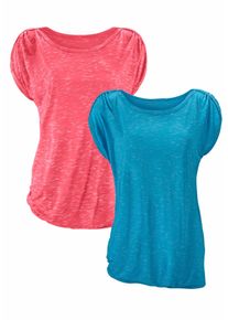 Lascana Damen Kurzarmshirt "mit Schulterraffung", bunt, casual, Gr. 36, meliert, Obermaterial: 90% Viskose, 10% Polyester, Shirts, aus weicher