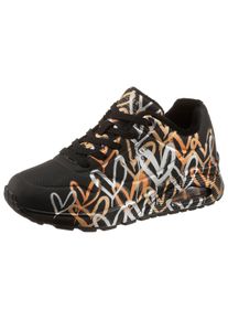 Skechers Damen Sneaker "UNO - METALLIC LOVE", Gr. 35, schwarz, Lederimitat, sportlich, Schuhe, Freizeitschuh, Halbschuh, Schnürschuh mit trendigen