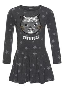 Kidsworld Mädchen Jerseykleid "Kleid mit Pailletten", grau, modisch, Gr. 140, bedruckt, Jersey, Obermaterial: 57% Baumwolle, 38% Polyester, 5%