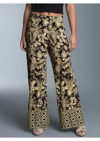 TRIGEMA Damen Jerseyhose "TRIGEMA Hüfthose mit floralem Allover-Print", schwarz, casual, Gr. L, 94% Viskose, 6% Elastan, Hosen