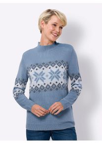 Classic Basics Damen Norwegerpullover "Stehkragen-Pullover"bleu, champagner, gemustert, Gr. 46, gemustert, Norwegermuster, 100% Polyacryl, Pullover