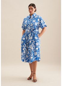 Seidensticker Damen Sommerkleid "Schwarze Rose", weiß, Gr. 52, bedruckt, 100% Baumwolle, Kleider, Kurzarm Kragen Druck