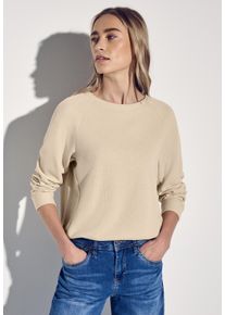Street One Damen Langarmshirtcotton beige, casual, Gr. 46, unifarben, Stoff, 66% Polyester, 34% Viskose, Shirts, mit U-Boot-Ausschnitt