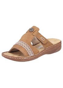 Rieker Damen Pantolette, Gr. 42, braun, Lederimitat, casual, Schuhe, Sommerschuh, Schlappen, Hausschuh, Urlaubschuh mit Klettverschluss