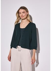Street One Damen Cardigan, grün, casual, Gr. 46, unifarben, Stoff, 76% Polyester, 19% Viskose, 5% Elasthan, Strickjacken, mit Knopfleiste