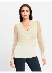 Heine Damen Spitzenshirt "Spitzen-Shirt", beige, Gr. 42, unifarben, 95% Viskose, 5% Elasthan, Shirts