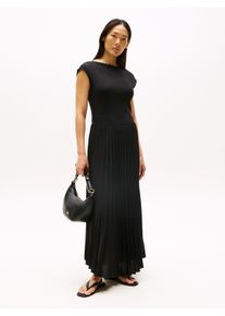 Tommy Hilfiger Damen A-Linien-Kleid "5X2 RIB MIDI F&F DRS", schwarz, casual, Gr. S, unifarben, Web, Obermaterial: 100% Polyester, Kleider