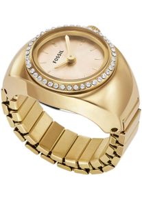 Fossil Damen Uhrenring "WATCH RING", gold, Armbanduhren, Quarzuhr, Damenuhr, Edelstahl, Glassteine, Flexband, Zugband
